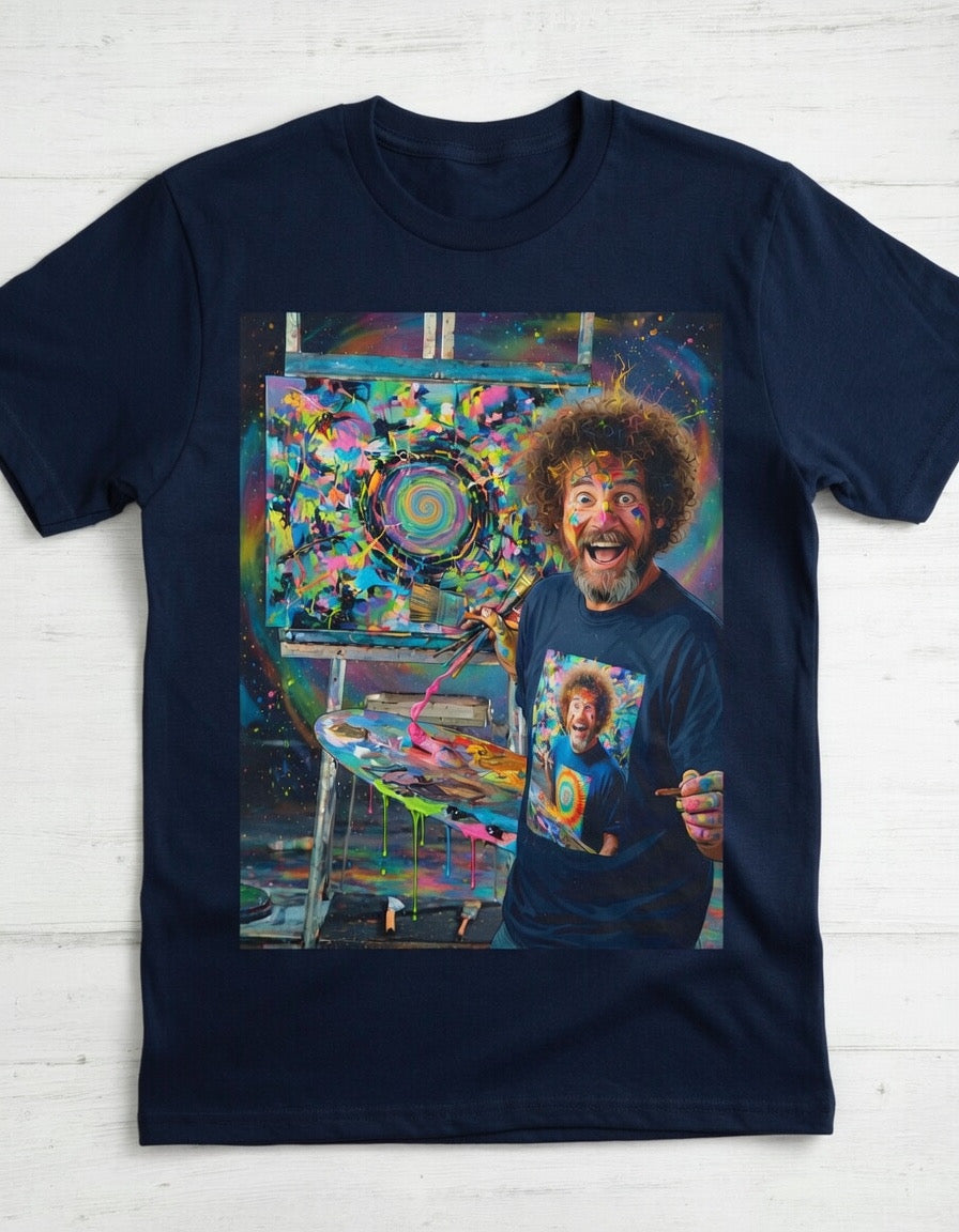 INSANE Bob Ross t-shirt NEW design * (blue/black)